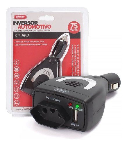INVERSOR AUTOMOTIVO 12V P/ 110V 75W